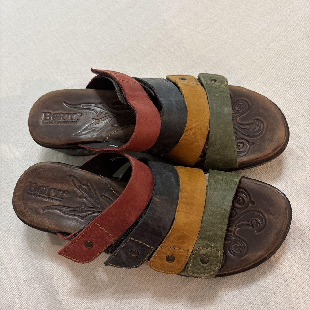 Børn Londyn Vibrant Colorblock multi-strap leather sandals Boho Women's Size 7